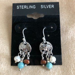 925 SS Hammered Discs with Tiny Bead Dangles